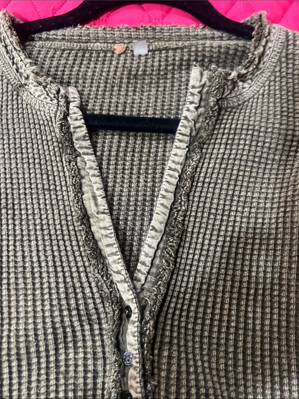 Free People Olive Ribbed Henley Long Sleeve Top - Picture 4 of 9